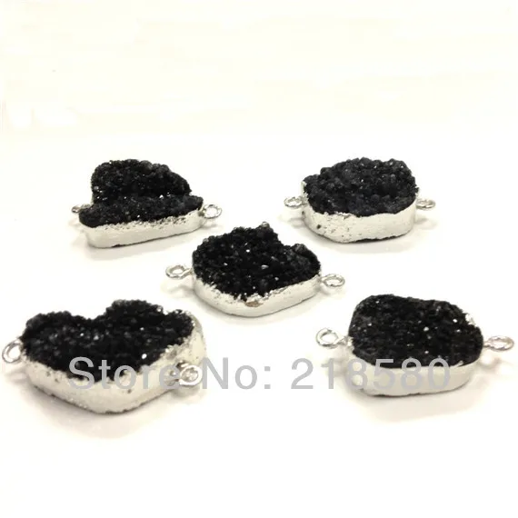 

H-DPB16 10pcs Free Form Black Crystal Quartz Druzy Pendant Connectore 24k Gold or Silver Plated 30mm-40mm