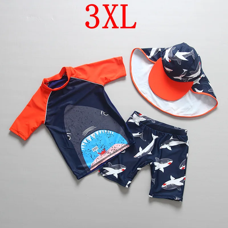 Orange 3XL Детский купальный костюм года; летний купальный костюм для маленьких мальчиков; комплект из двух предметов с принтом акулы; детский купальный костюм; пляжный костюм - Цвет: Orange 3XL