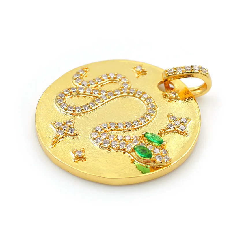Gold 25*25*3 мм микро проложить прозрачный и зеленый CZ 5 звезд змея Камея круглое очарование подходит для мужчин и женщин делая ожерелья ювелирные изделия - Окраска металла: Gold