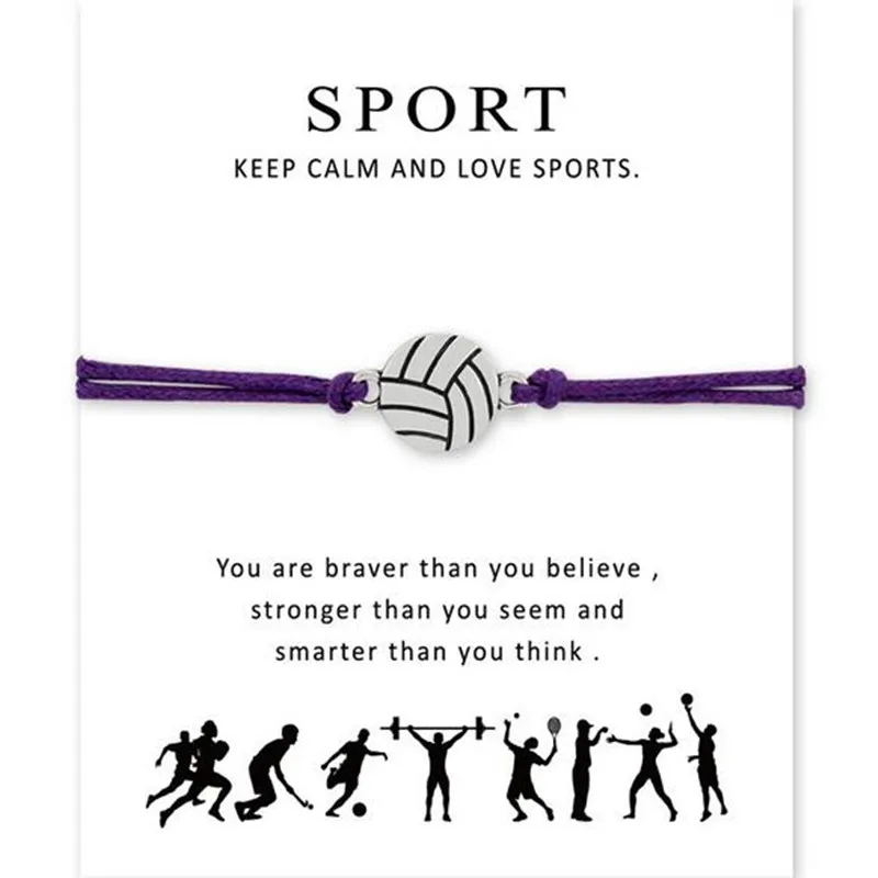 Лидер продаж серебряный браслет для волейбола пожеланий карточка женщин