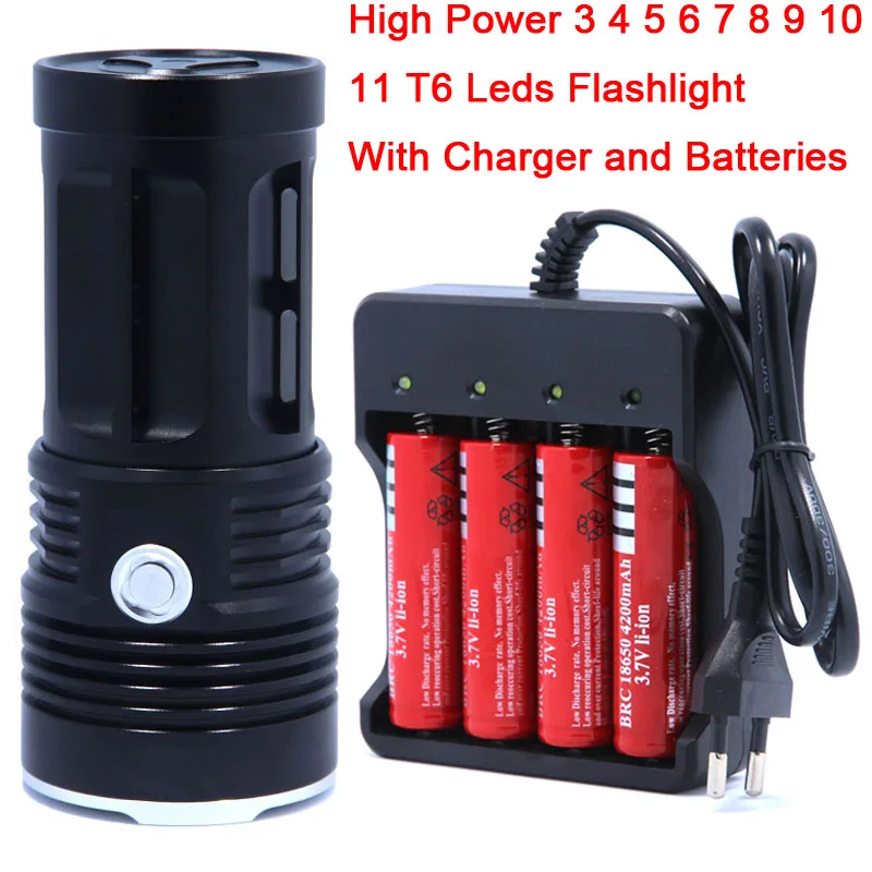 High quality 3-12T6 12 x XM-L T6 LED Flashlight Torch lantern Lamp Light &amp 4 18650 Rechargeable Battery Charger | Освещение