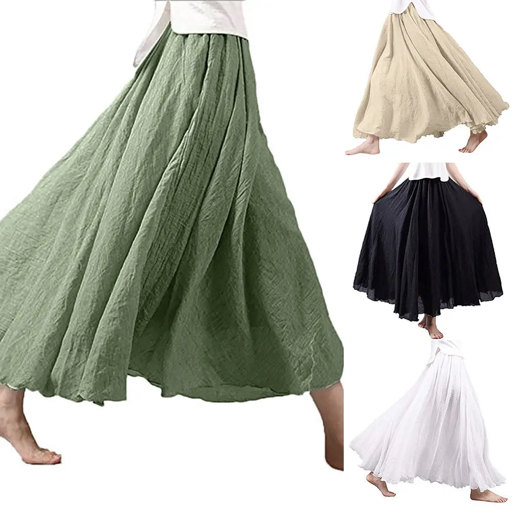 Женская плиссированная юбка Hirigin повседневная однотонная длинная хлопковая