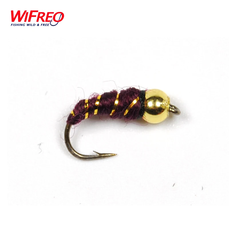 10 шт. коробка Wifreo Пластиковая Золотая головка из бисера Nymph#14 Midge маленькие жуки для форели лещ голубой жабр для ловли нахлыстом