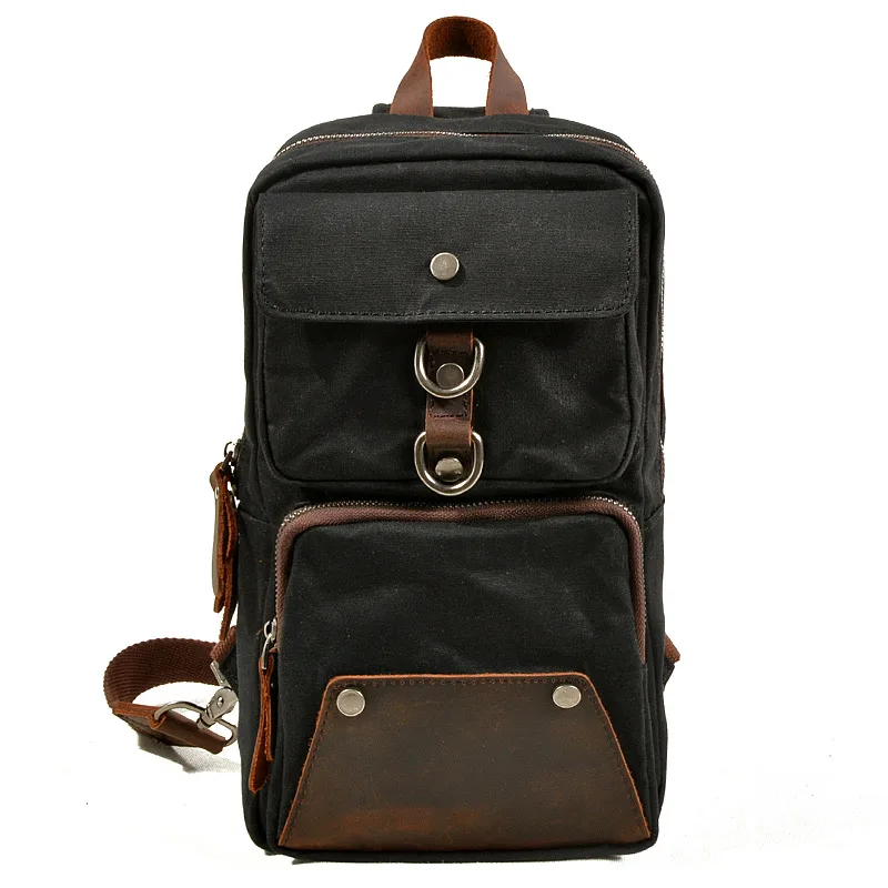 Muchuan 6030# Men's outdoor sports chest bag shoulder waterproof oil wax canvas for life Accessories and 8 inch laptop |