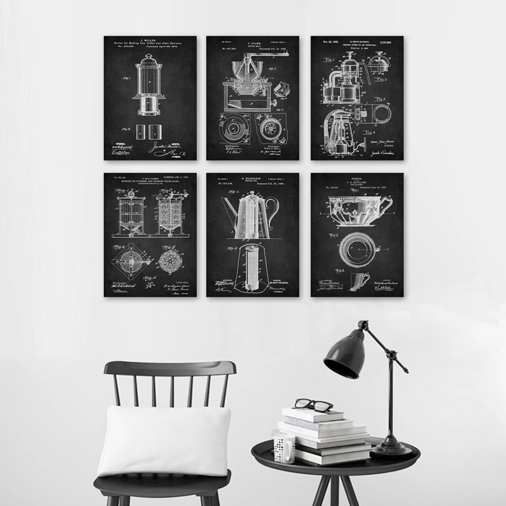 Кофе винтаж патент Изобразительное искусство печатает 6 в 1 компл. кофе магазин