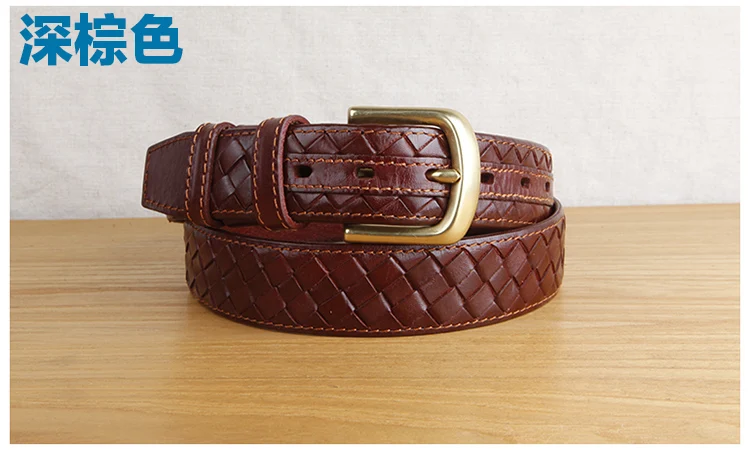 High Quality Top Layer Cow Leather Belt Handmade Men's Belt Cowskin Business Style Woven Pattern Casual Belts for Male