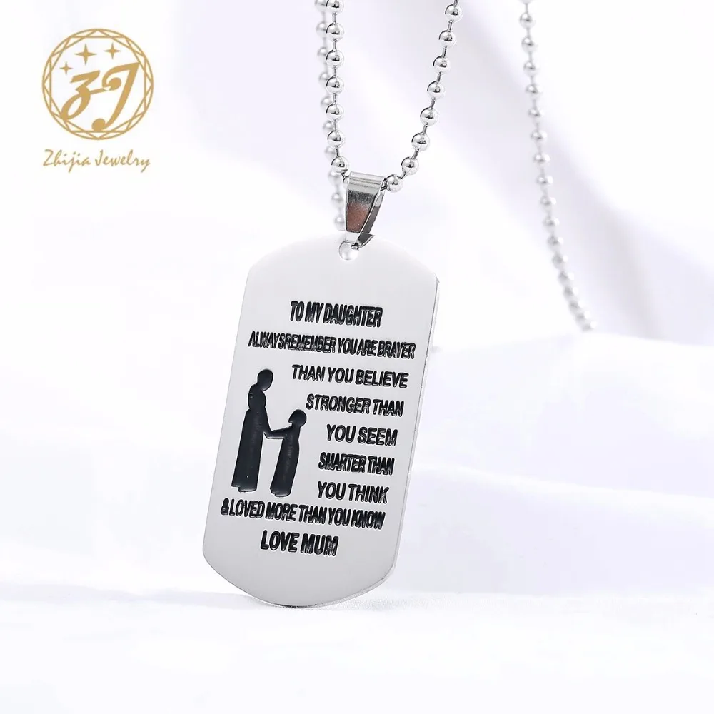 Zhijia jewelry Hand Stamped Dog Tag-You Are Braver Than You Believe-Pendant Necklace Inspirational Gifts For Son Daughter | Украшения и