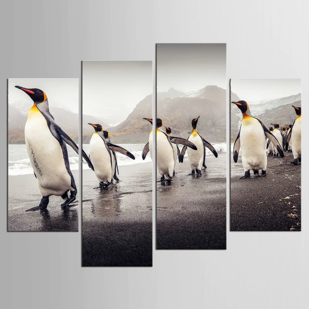 4 панели стиль мордерн холст печать милые животные Пингвины постер Дети Спальня