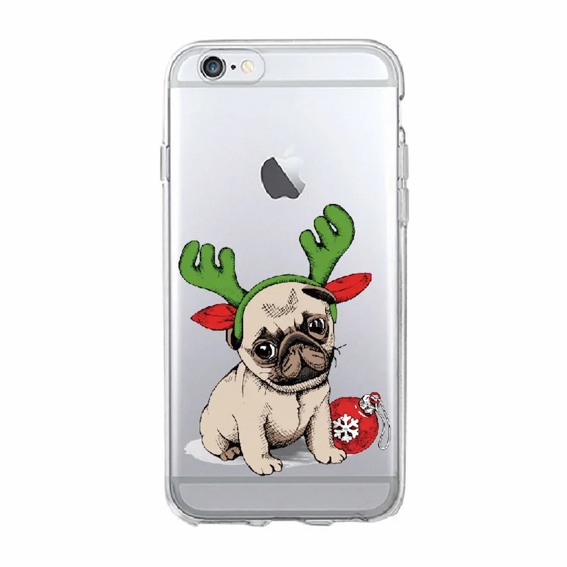 Для iPhone 5 5S SE 6 6S 7 8 Plus X XS XR Max 11 Pro Puppy Pug Новогодний для домашних собак шапка
