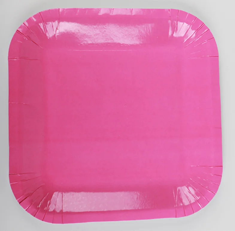 Pink 40pcs 7inch 18cm Square color cake tray Disposable Plates For Disposable Party Tableware - Цвет: Pink