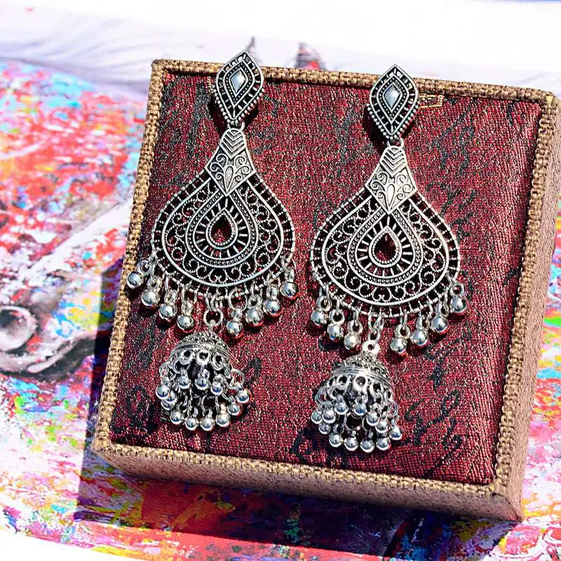 Этнические женские индийские серьги Jhumka, винтажная Капля воды, висячие серьги, классический полый фонарь с кисточками, дворец Orecchini Donna