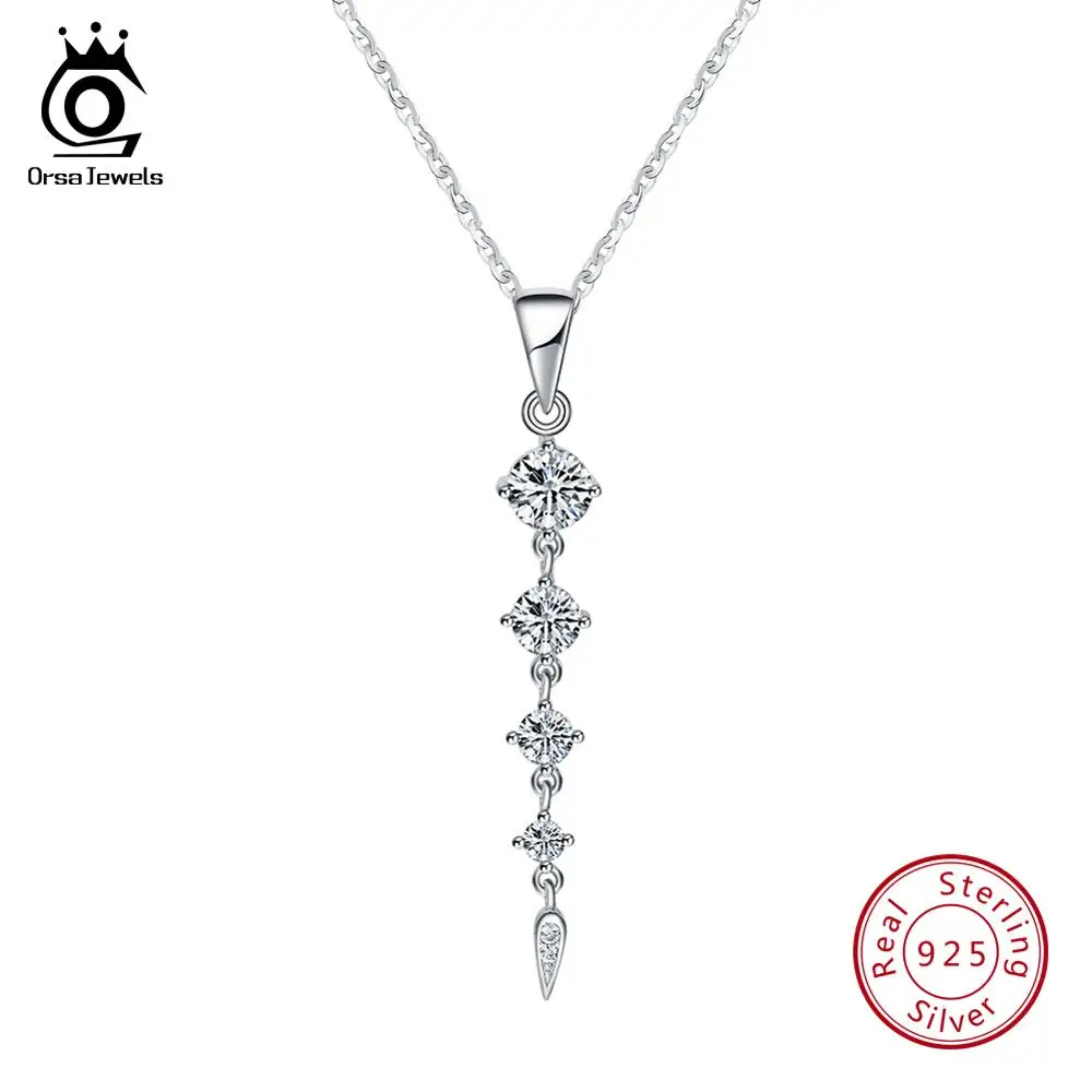 Necklace ORSA JEWELS наборы из чистого 925 пробы серебра для женщин в форме длинного листа AAA кубический циркон ожерелье и серьги Модный Ювелирный Набор SS14 - Цвет камня: Necklace