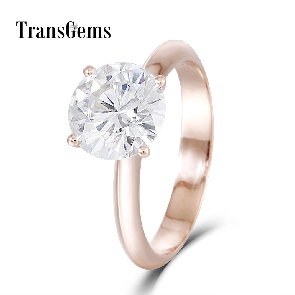 Transmems 14K 585 розовое золото центр 2.5ct 8,5 мм F цвет Муассанит солитер обручальное кольцо обручальные подарки Повседневная одежда для женщин