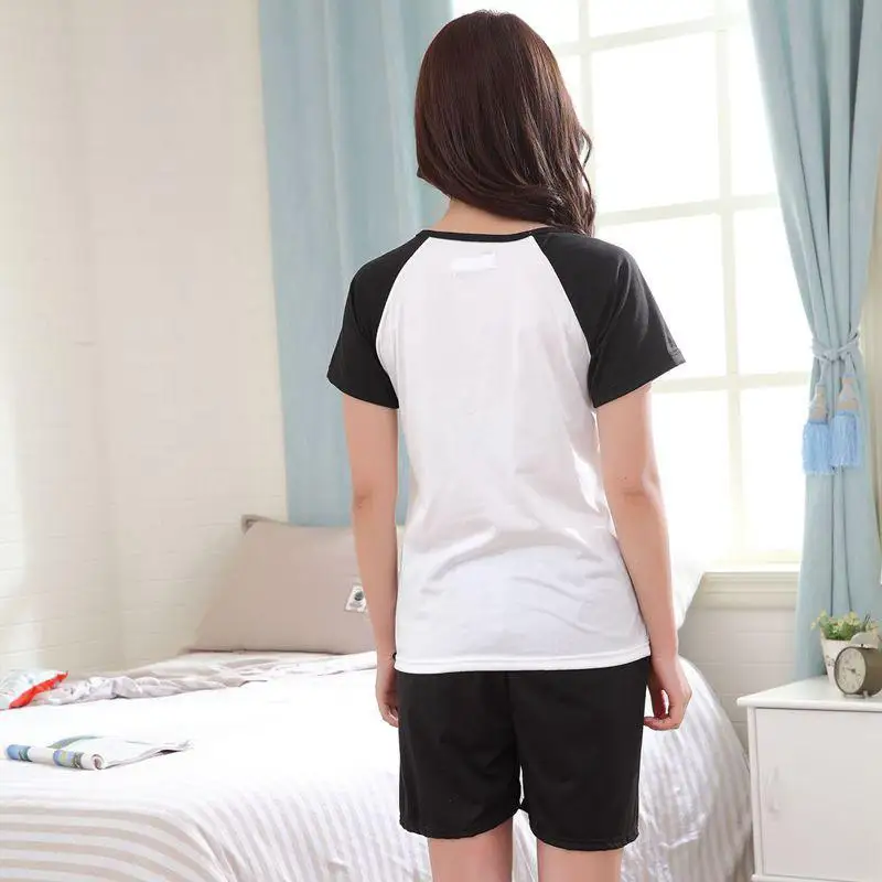 

MISSKY Men Women Lovers Pajama Sets Summer Cute Cartoon Breathable Milk Silk Home Wear Set Male Clothes For Sleepwear