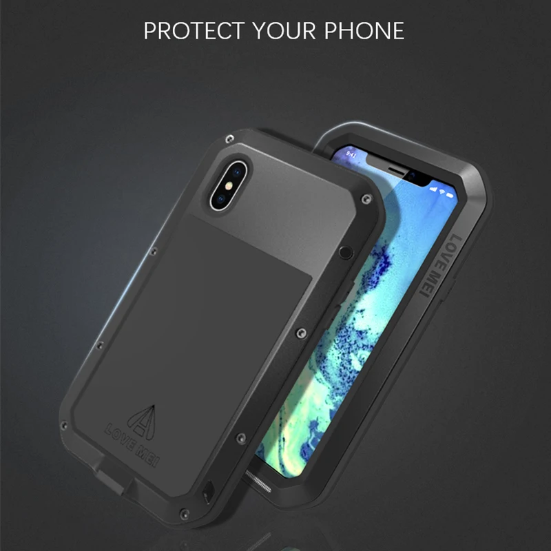 Металлический Чехол Love Mei для iPhone X XS MAX XR ударопрочный чехол телефона 7 8 Plus прочный