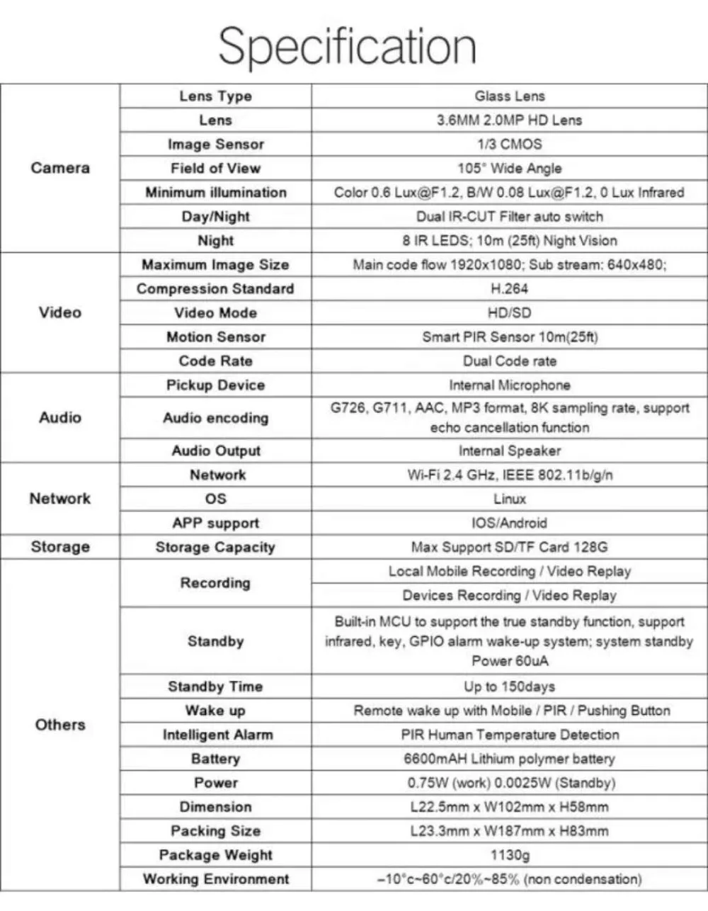 Беспроводная наружная Водонепроницаемая цилиндрическая камера видеонаблюдения