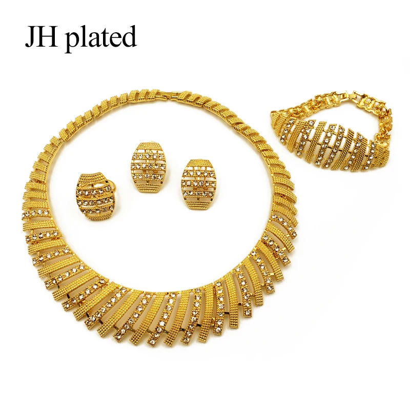 JHplated африканская мода Золотой Цвет Ювелирные наборы женские вечерние свадебные ожерелье браслет серьги кольцо наборы Дубай роскошные подарки