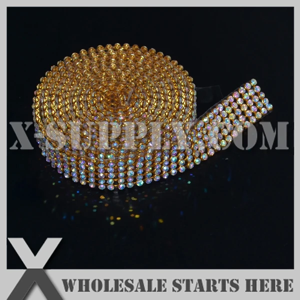 Металлические стразы 3 мм 5 рядов сетчатая отделка кристаллы AB Стразы в золотой