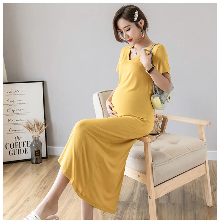 Платье для беременных женщин длинное хлопковое платье летняя одежда однотонное