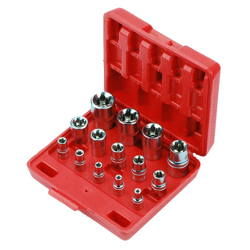 

14 Pcs/set 1/4"&3/8"&1/2" E4-E24 Torx Socket Wrench Head CR-V E-type Hexagonal Spanner Allen Head Auto Repair Tools