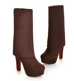 Женские сапоги выше колена из искусственной замши красные на платформе и толстом