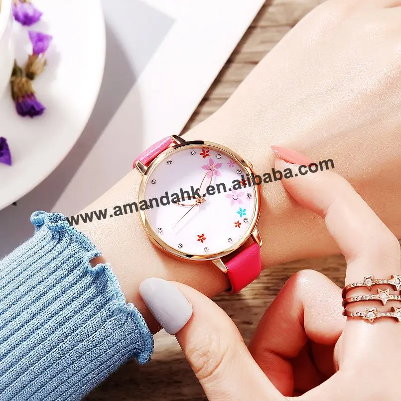 Wholesale Women Flower Rhinestone Watch Fashion Analog Quartz Wristwatches Cretive Women Rose Gold Case Watches 8571 ND