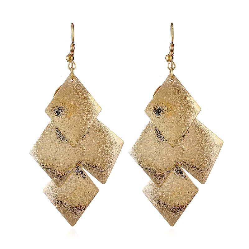 1 пара серебристых/золотых геометрических прямоугольных многослойных длинных