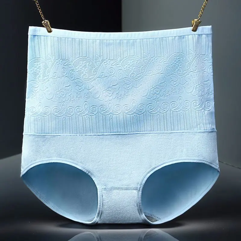 Light blue Женские хлопковые трусы с высокой талией, дышащие тригонометрические трусики размера плюс, женское нижнее белье, формирующие тело Трусы M, L, XL, XXXL - Цвет: Light blue