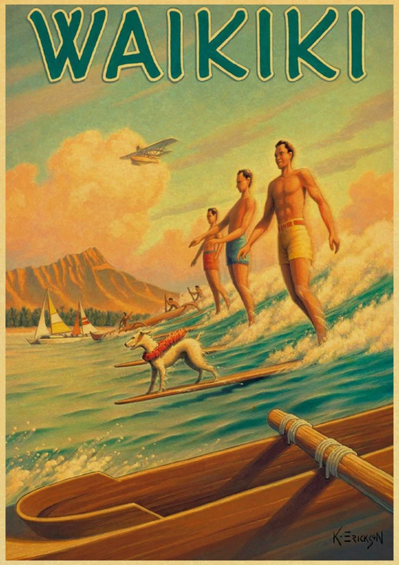 Города США Винтаж плакат Гавайи NaPali дизайн крафты бумага ретро-плакаты стикеры стены настенной росписи обои кафе, бар, Паб декор - Цвет: D56