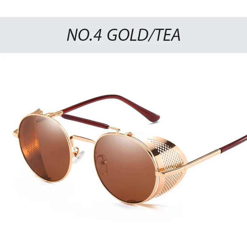 gold-tea Стимпанк очки ретро солнцезащитные очки мужские панк Круглые Солнцезащитные очки женские брендовые дизайнерские солнцезащитные очки для мужчин UV400 Oculos De Sol - Цвет линз: gold-tea