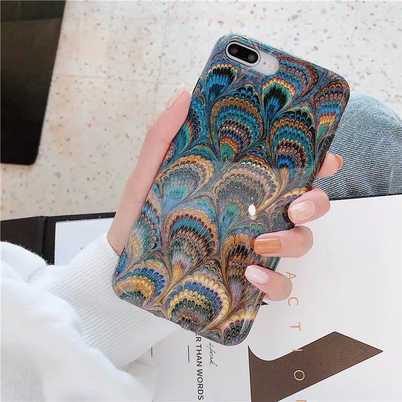 Peacock Feather Glossy Tpu Soft Shell For Iphone 66s 78 78plus x/Xs Xr Xsmax Vintage Fashion Drop Protection Sleeve |