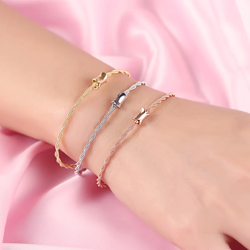 Новый AU750 Желтое золото Белое розовое браслет Модный милый счастливый 3 1g|rose gold