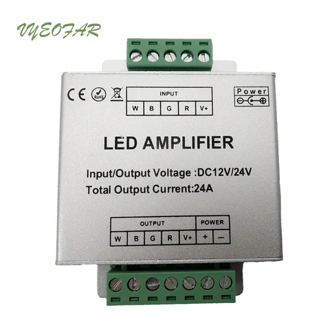 Светодиодный RGBW полосы Мощность повторитель усилитель 12V-24V Алюминий чехол 24A RGB полосы усилитель для SMD 3528 5050 светодиодный затягивающая лента светильник