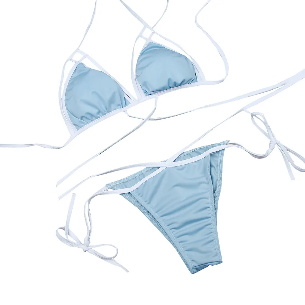 2019 сексуальный однотонный Бикини цвет купальная одежда женский ремень бикини