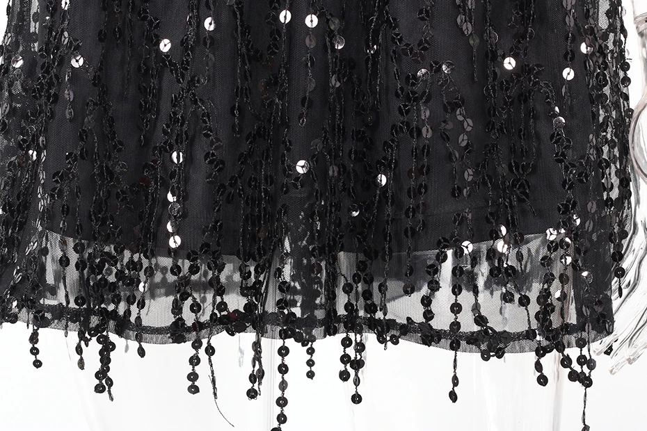 Women Party Dresses Summer New Fashion Sleeveless Deep V Neck Sequin Dress Women Black Spaghetti Strap Sexy Dress Backless