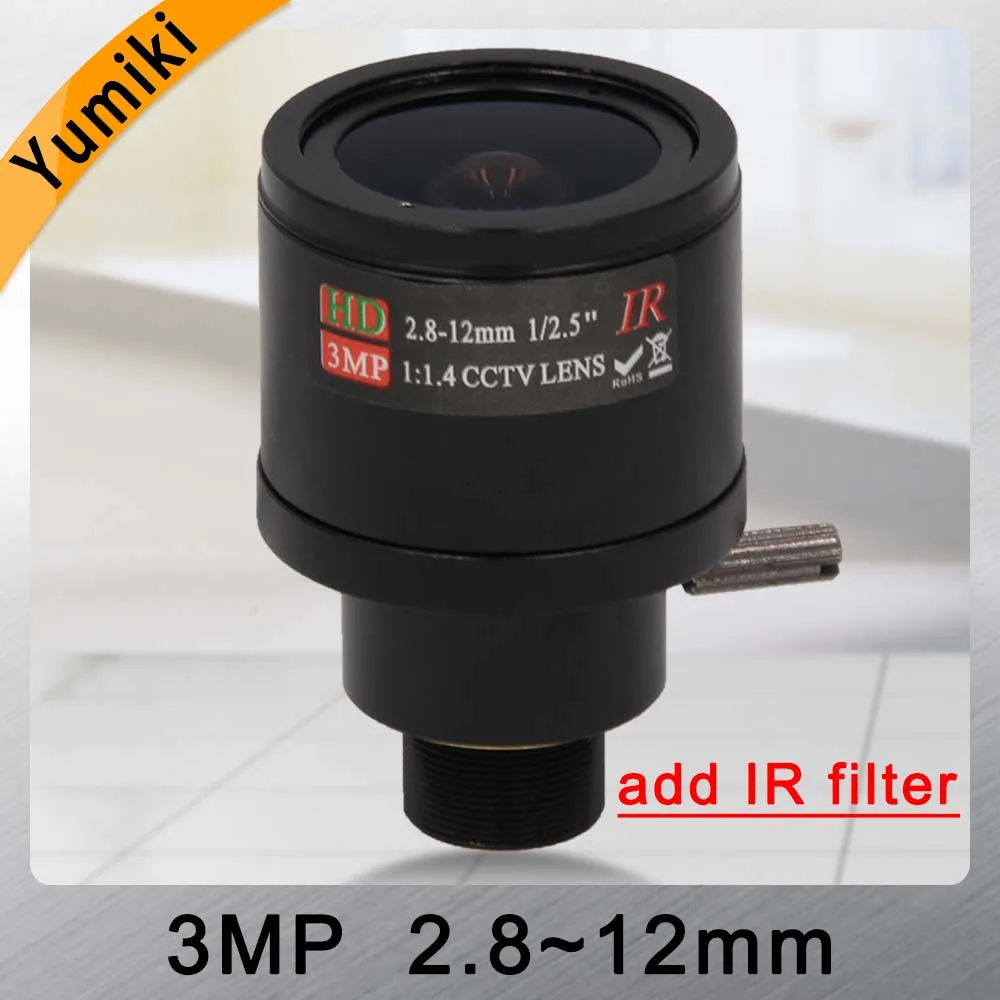 Yumiki 3.0 Megapixel fixed iris HD CCTV camera lens 2.8-12mm/varifocal IR HD security camera lens/manual zoom with IR filter