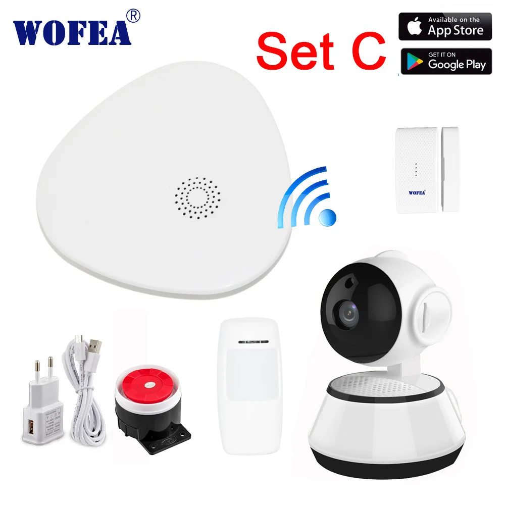 Wofea wifi шлюз интегрированная интеллектуальная домашняя система охранной сигнализации HD 720P wifi камера комплект с сообщением push видео в реальном времени - Цвет: SET C