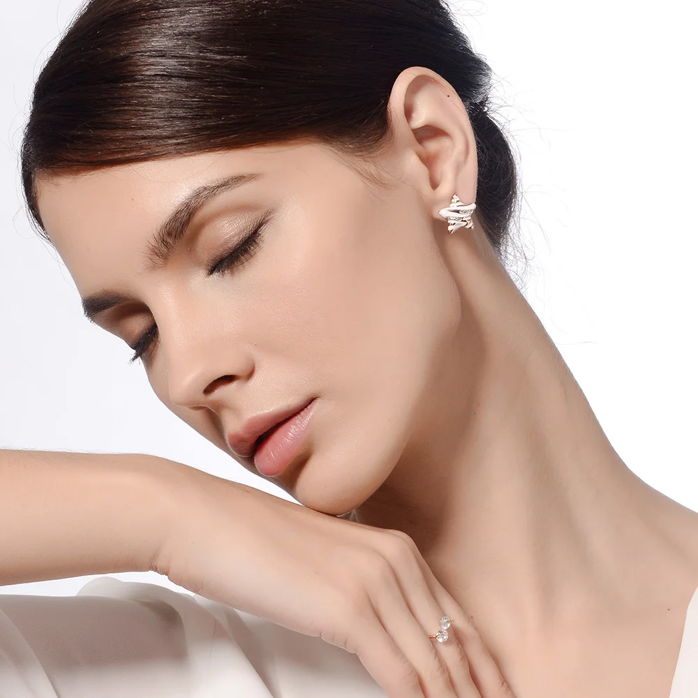 Qggle розовое золото Цвет Star Серьги-гвоздики со стразами проложили эмаль для Для