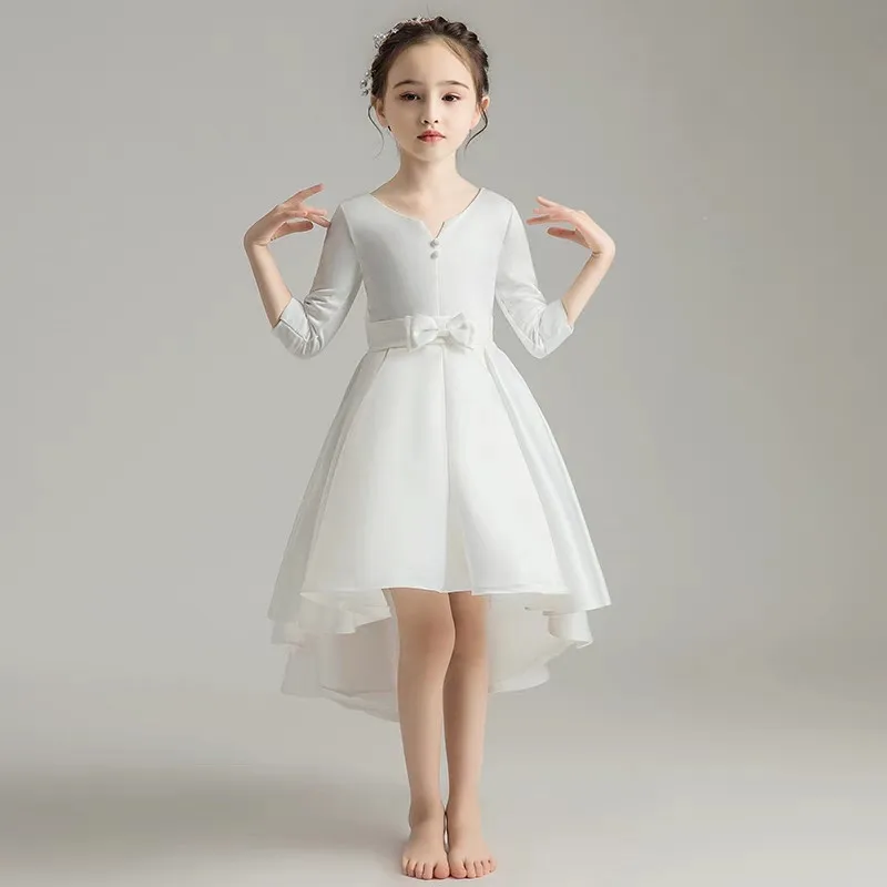 white tail dress Новинка; сезон осень-зима; детское элегантное платье для девочек на день рождения, свадьбу, вечеринку, выпускной вечер; Детский костюм для выступлений на фортепиано; платье со шлейфом - Цвет: white tail dress