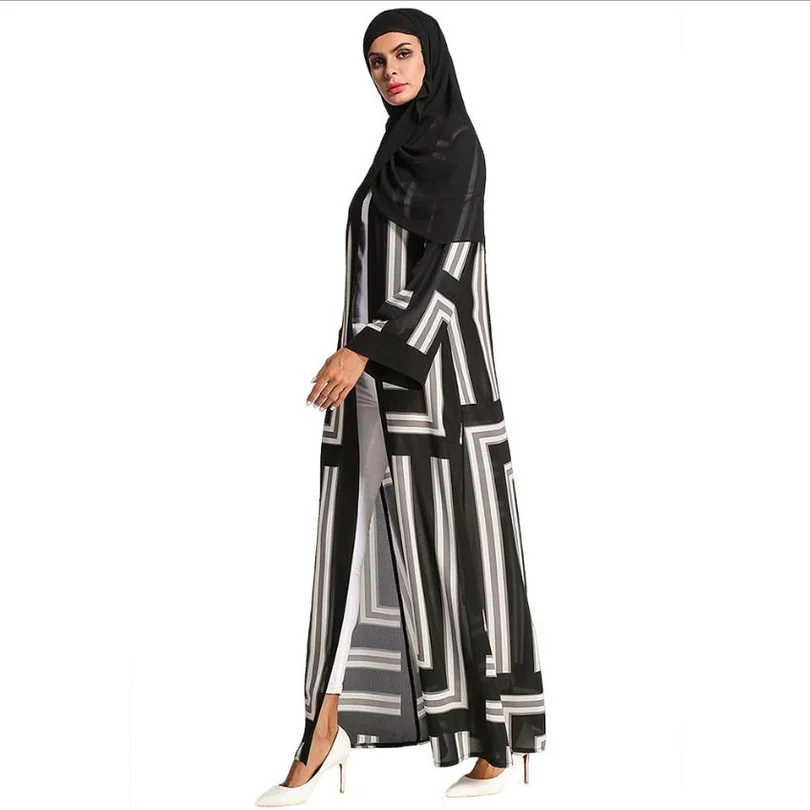 Muslim adult hit color printed abaya Arab Fashion Turkey Middle East striped muslim Dress Musical Robe Ramadan | Тематическая
