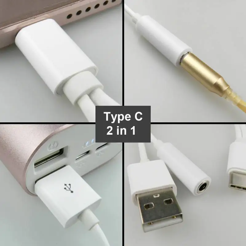 Портативный 2 в 1 с разъемом для наушников типа C на 3 5 мм и USB портом зарядки Кабель