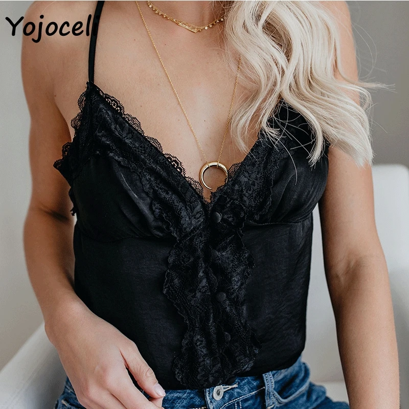 Yojoceli 2019 летняя атласная кружевная Лоскутная майка Топы Вечеринка клуб