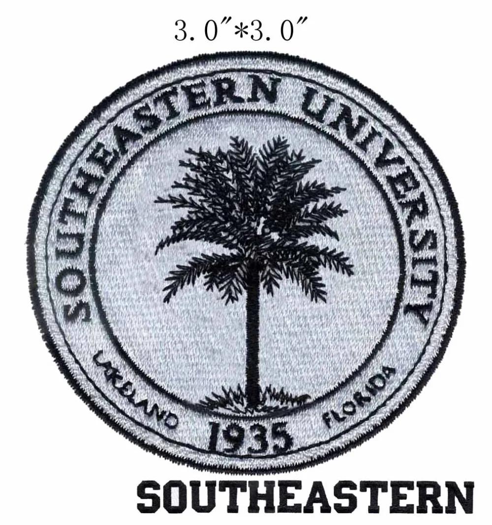 

Southeastern University Seal embroidery 3" wide shipping /retro style/1935 patch/coconut tree