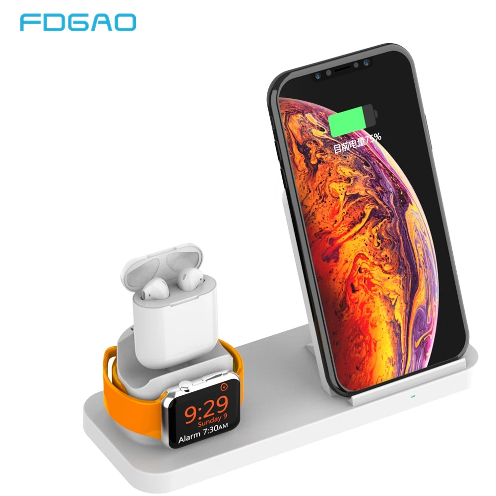 Беспроводное зарядное устройство FDGAO 10 Вт Qi для iPhone X 8 XS MAX XR Apple Watch 4 3 2 Airpods USB быстрая зарядка док-станция для samsung S9 S8
