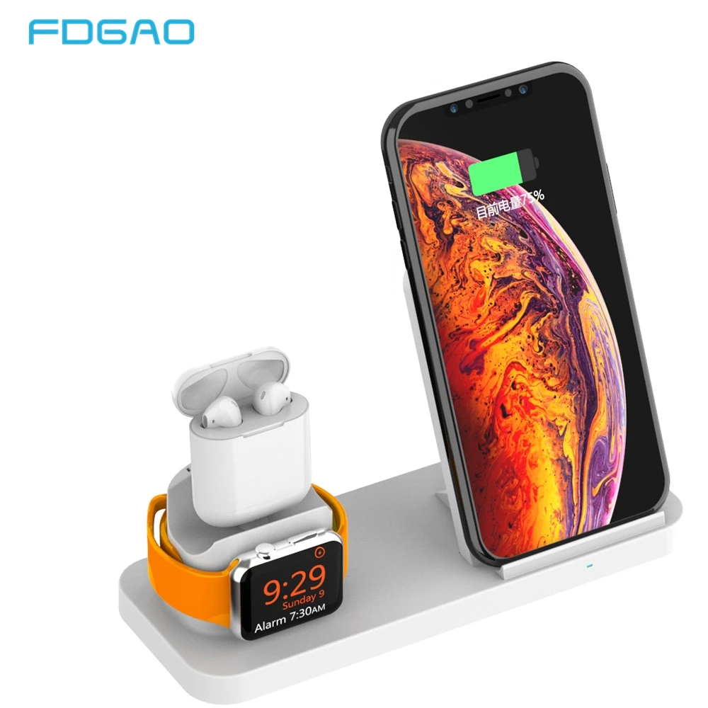 FDGAO 10 Вт Qi Беспроводное зарядное устройство для iPhone X 8 XS MAX XR Apple Watch 4 3 2 Airpods USB