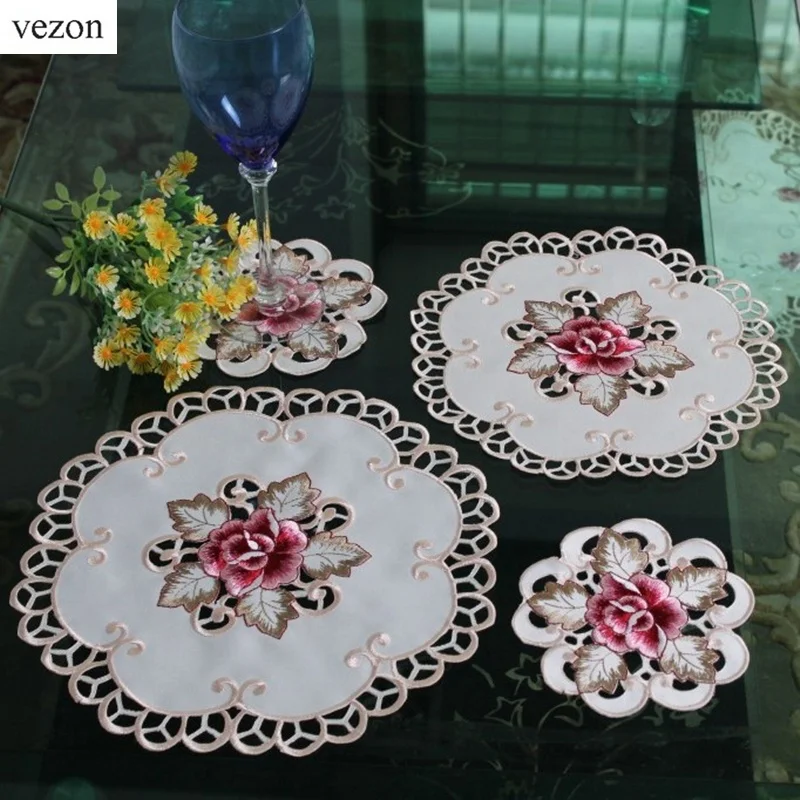 Круглая элегантная скатерть vezon из полиэстера с цветочной вышивкой салфетки