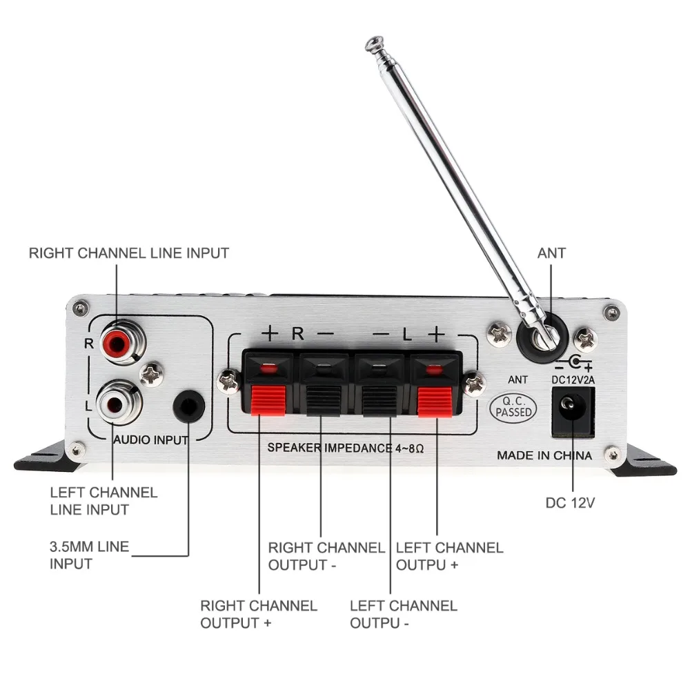 DC12V 5A Bluetooth цифровой дисплей Автомобильный мини Hi Fi стерео аудио усилитель USB SD DVD CD
