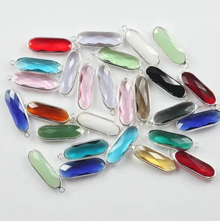 

Oval Shape Colourful Faceted Connector Pendent Crystal Bezel Connector Crystal Charm High Quality for Jewelry Making 9*27mm
