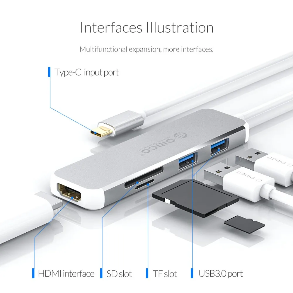 ORICO USB концентратор C к 3 0 HDMI совместимый VGA адаптер алюминиевый сплав сплиттер для