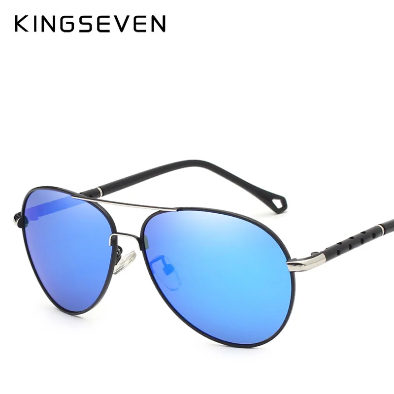 KINGSEVEN, фирменный дизайн, пилот, солнцезащитные очки, es, для мужчин и женщин, поляризационные, зеркальные, с полой оправой, УФ очки для вождения, рыбалки, N7866 - Цвет линз: Blue